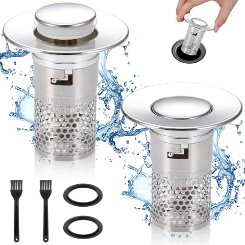 JIZZU 2 Stück Bodenablauf Filter aus Edelstahl, Pop-Up-Abflussstopfen mit Sieb Herausnehmbares, Abflusssieb Dusche Haare, Waschbeckenstöpsel für Badezimmer Küchen 34-40mm Waschbecken von JIZZU
