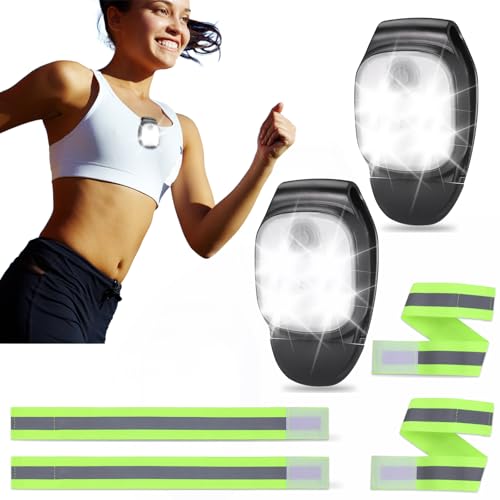 JIZZU 2 Stück LED Clip Lampe mit 4 reflektierendem Band, Sicherheit Licht mit 4 Modi, Wiederaufladbar Mini Sicherheitslicht für Jogging Camping von JIZZU