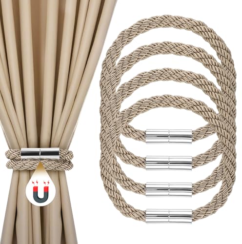 JIZZU 4 Stück Magnetische Vorhang Raffhalter, Dekorative Vorhang-Raffhalter, Raffhalter für Gardinen Halterung Vorhang Halter Gardinenhalte Dekoration Gardinen Zubehör (Gelblich Braun) von JIZZU