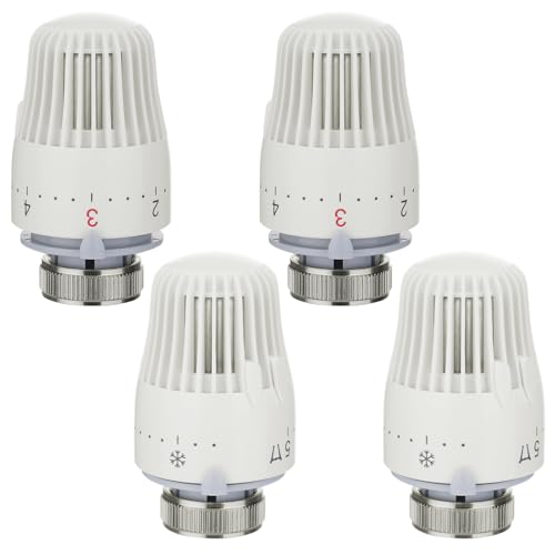 JIZZU 4 Stück Heizkörperthermostat Thermostatkopf M30 x 1,5, Heizkörperventil mit Frostschutz- und 1-5 Einstellfunktionen, Thermostatventil Heizkörper Ersatzkopf für Büro Zuhause Badezimmer von JIZZU