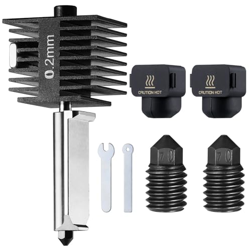 JIZZU A1 Mini Upgrade Hotend Kit, 3D Drucker Keramik Heizung, mit 0,4mm 0,6mm Gehärtetem Stahl Düse und 2 Stück Silikonsocken, für 300℃ hohe Temperatur High-Speed-Druck, für Bambu Lab A1/A1 Mini von JIZZU
