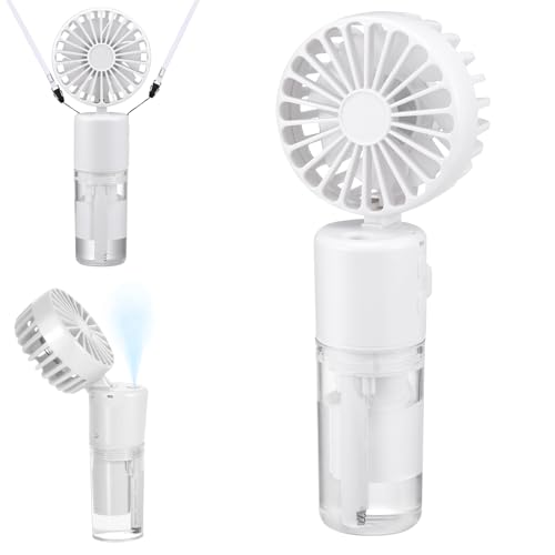 JIZZU Tragbarer Handventilator mit Wassernebel, 4000mAh Mini Ventilator USB, Wasserventilator mit 4 Geschwindigkeiten, Batteriebetriebener kleiner Ventilator für Büro, Reise und Camping von JIZZU