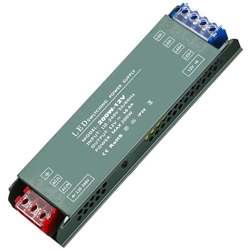 JIZZU Led Trafo 12V 200W Trafo Netzteil, LED Transformator 265V AC zu 12V DC 16.7A Extra Dünn Treiber Netzteil Adapter Schalt Niedervolttrafo für LED-Streifen MR11 MR16 Glühbirnen JIZZU Led Trafo 12V 200W Trafo Netzteil, LED Transformator 265V AC zu 12V DC 16.7A Extra Dünn Treiber Netzteil Adapter Schalt Niedervolttrafo für LED-Streifen MR11 MR16 Glühbirnen von JIZZU