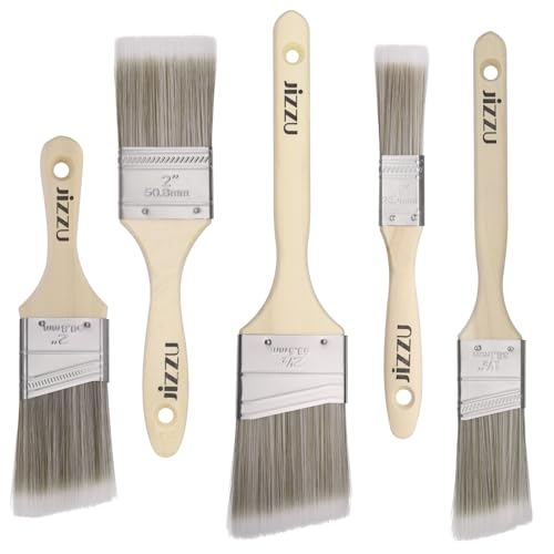 JIZZU Malerpinsel Set, 5 Stück Pinselset Holzgriffpinsel Glanzpinsel für Farbe, Ölmalerei, Beize, Leim, Kleber, Geeignet zum Fechten, Dekorieren von JIZZU