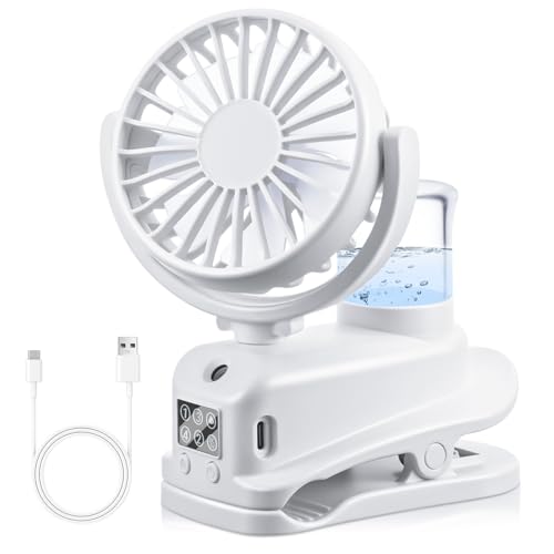 JIZZU USB Ventilator mit Wassernebel, 4 Geschwindigkeiten Wind Tischventilator mit Clip, Mini Ventilator, Verstellbare Tischventilatoren mit LED-Anzeige, Desktop Persönlichen Fans für Büro (Weiß) von JIZZU