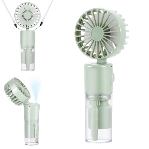JIZZU Tragbarer Handventilator mit Wassernebel, 4000mAh Mini Ventilator USB, Wasserventilator mit 4 Geschwindigkeiten, Batteriebetriebener kleiner Ventilator für Büro, Reise und Camping (Grün) von JIZZU