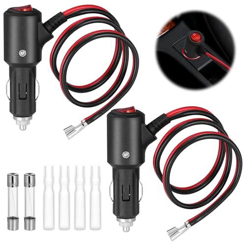 JIZZU Zigarettenanzünder Stecker 55cm, 2 Stücke 14AWG Verlängerungskabel mit Ein/Aus Schalter und 15A Sicherung KFZ Zigarettenanzünder Adapter für 12V/ 24V Auto KFZ Wohnmobil Boot Motorrad von JIZZU