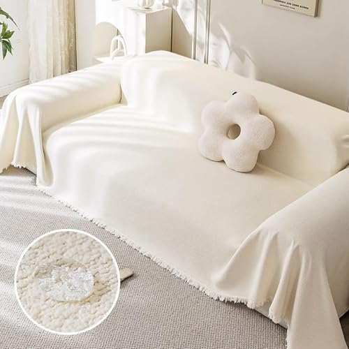 JIcloun Beige Sofa Decke überwurf Wasserdicht, 1 2 3 4 Sitzer L Form Couch überwurfdecken für Sofa Kuscheldecke Katze Kratzschutz Tagesdecke mit Fransen von JIcloun
