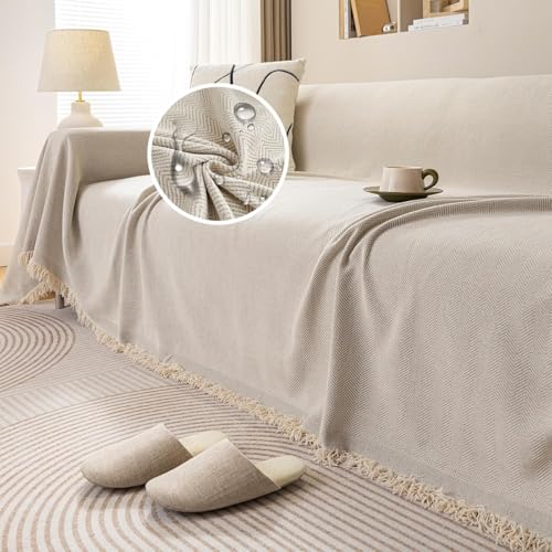 JIcloun Beige Sofa überwurfdecke L Form Große 1 2 3 4 Sitzer Sofadecke Kuscheldecke Chenille Couch Überwurf Tagesdecke mit Fransen, Wasserdicht 180x130cm von JIcloun