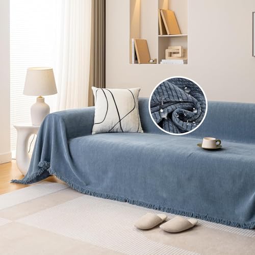 JIcloun Blau Sofa überwurfdecke L Form Große 1 2 3 4 Sitzer Sofadecke Kuscheldecke Chenille Couch Überwurf Tagesdecke mit Fransen, Wasserdicht 180x300cm von JIcloun