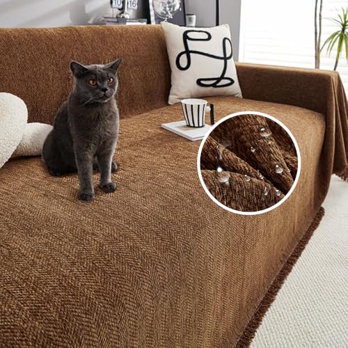 JIcloun Braun Sofa überwurfdecke L Form Große 1 2 3 4 Sitzer Sofadecke Kuscheldecke Chenille Couch Überwurf Tagesdecke mit Fransen, Wasserdicht 180x340cm von JIcloun