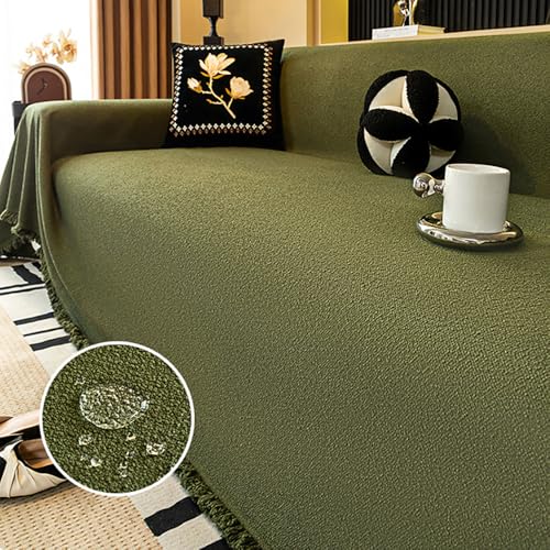 JIcloun Grün Sofa Decke überwurf Wasserdicht, 1 2 3 4 Sitzer L Form Couch überwurfdecken für Sofa Kuscheldecke Katze Kratzschutz Tagesdecke mit Fransen von JIcloun