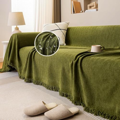 JIcloun Grün Sofa überwurfdecke L Form Große 1 2 3 4 Sitzer Sofadecke Kuscheldecke Chenille Couch Überwurf Tagesdecke mit Fransen, Wasserdicht 180x300cm von JIcloun