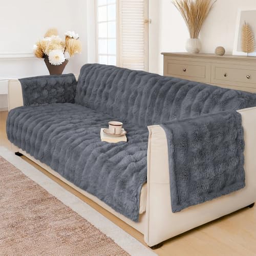 JIcloun Plüsch Sofa überzug Sofaschoner rutschfest, L U Form 1 2 3 4 Sitzer Groß Ecksofa Universal Couch Antirutsch Flauschig Weich Auflage Bezug, Sofadecke Überwurf - Grau von JIcloun