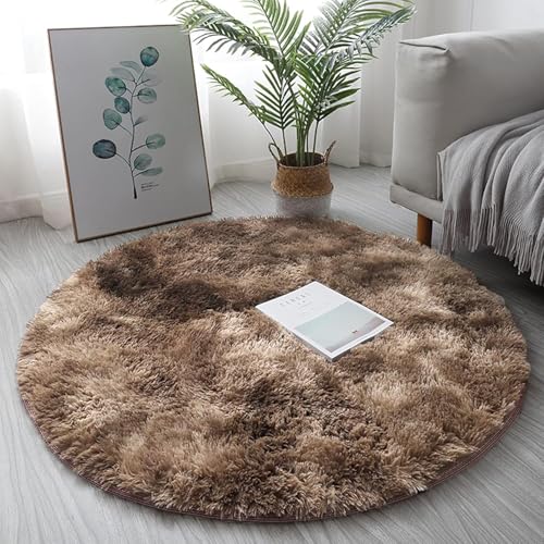 JIcloun Teppich Schlafzimmer Flauschig Rund 160cm, Braun Hochflor Weicher Flauschiger Teppich für Wohnzimmer, Anti-Rutsch Waschbar Fusselt Auch Nicht Moderner Teppiche Kinderzimmer Deko, Bettvorleger von JIcloun