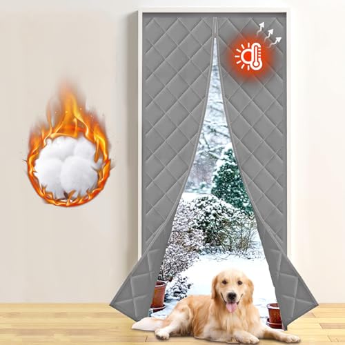 Magnet Thermo Türvorhang Kälteschutz 90 x 200 cm, Volle Größe, Magnetischer Wärmeschutzvorhang für Türen, Haustierfreundlich Isoliervorhang, Thermovorhang für Tür oder Durchgänge - Grau von JIcloun