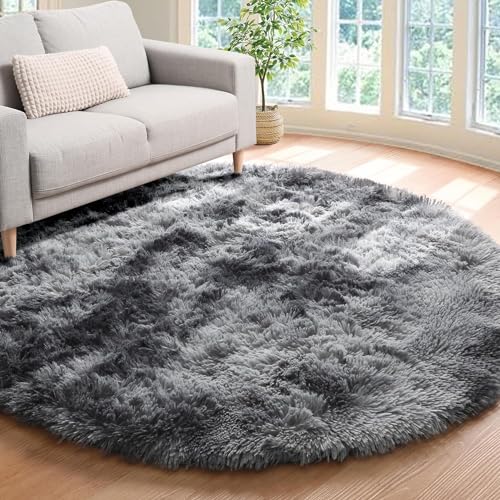 Teppich Schlafzimmer Flauschig Rund 100cm, Anthrazit Hochflor Weicher Flauschiger Teppich für Wohnzimmer, Anti-Rutsch Waschbar Fusselt Auch Nicht Moderner Teppiche Kinderzimmer Deko, Bettvorleger von JIcloun