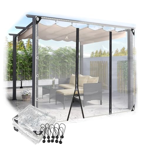 JIwqDY Outdoor Vorhänge Transparente Planen Seitenteile mit Reißverschluss wasserdichte Planenvorhänge, for Pergola Pavillon Terrasse(3x2m) von JIwqDY