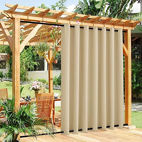 JIwqDY Outdoor Vorhänge mit Ösen Oben und Unten Aussenvorhang Sonnenschutz Blickdicht Gardine Terrasse Garten Balkon (Color : Beige, Size : 1.2x2m) von JIwqDY