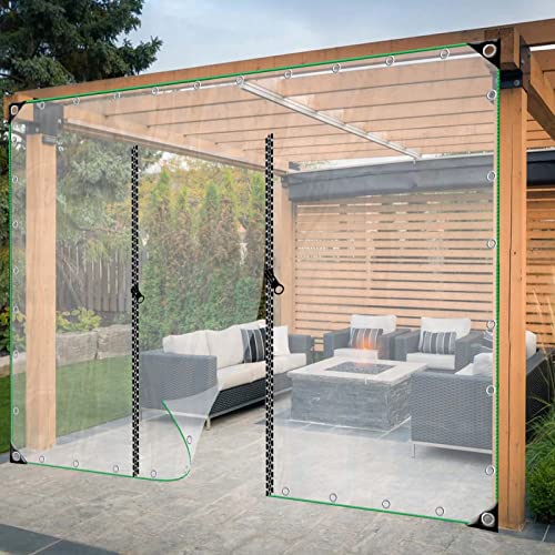JIwqDY Outdoor Vorhang mit Reißverschluss Wetterfest Transparent Plane für Veranda, Pergola, Cabana, Gazebo, Aussenvorhang (Color : Clear, Size : 1.2x2m/3.9x6.5ft) von JIwqDY