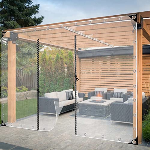 JIwqDY Outdoor Wetterfeste Vorhänge mit Reißverschlusstür Pergola Seitenteil Transparent Wasserdicht PVC Plane für Pavillon, Terrasse, Anpassbar (Color : Clear, Size : 2x2.5m/6.5x8.2ft) von JIwqDY