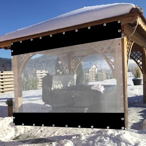 JIwqDY Plane Transparent mit Ösen Außenvorhang 0,6mm Verdickt Tarp Seitenwände Dauerhaft Winterwinddicht Pergola Vorhänge für Balkon, Terrasse (Color : Black, Size : 1X0.8m/3.3x2.6ft) von JIwqDY