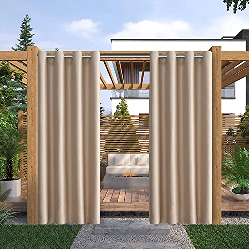 JIwqDY Wetterfest Outdoor Vorhang mit Ösen Gartenvorhang Wasserdicht und Sonnenschutz für Balkon Garten Terrasse Pavillon (Color : Beige, Size : 3.5x2.5m/11.5x8.2ft) von JIwqDY