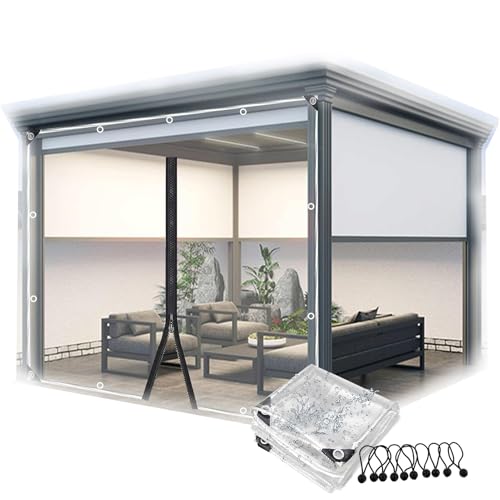 wasserdichte Abdeckplanen mit Reissverschluss Transparente PVC Plane Seitenteil Outdoor Durchsichtige Plane Vorhänge, für Pergola Terrasse Pavillon(4x2.5m/13.1x8.2ft) von JIwqDY