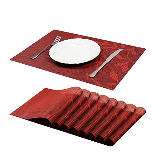 JJ JUJIN 8er Set Platzsets Abwaschbar rutschfest Vinyl PVC hitzebeständigen Tischsets für Küchentisch 30 * 45cm Rot von JJ JUJIN