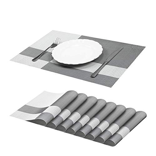 JJ JUJIN 8er Set Platzsets rutschfest waschbaren Vinyl PVC hitzebeständigen Tischsets für Küchentisch 30 * 45cm Grau von JJ JUJIN