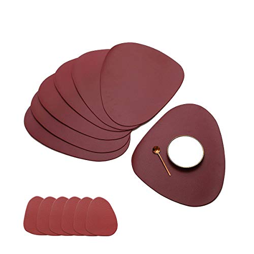 JJ JUJIN Rund 6er Set Platzsets and 6 Untersetzer Abwaschbar rutschfest PVC hitzebeständigen Tischsets für Küchentisch 38 cm Rotwein von JJ JUJIN