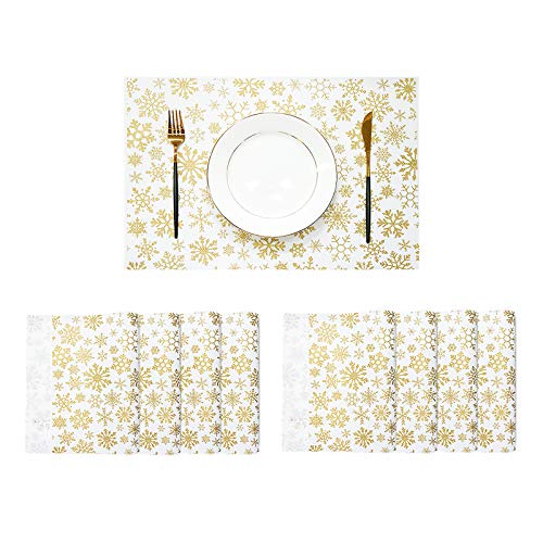 JUJIN Weihnachten Tischsets Set von 8 rutschfest waschbar PVC Hitzebeständig Tischmatten für Esstisch Weihnachten Gold von JJ JUJIN