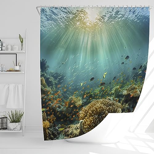 JJ PRIME - Duschvorhang 180x180 | Duschvorhang Anti Schimmel | Duschvorhang Badewanne | Shower Curtain | Bad Vorhang | Duschvorhang Lang - Duschvorhang Für Badewanne (Ozean Thema B) von JJ PRIME