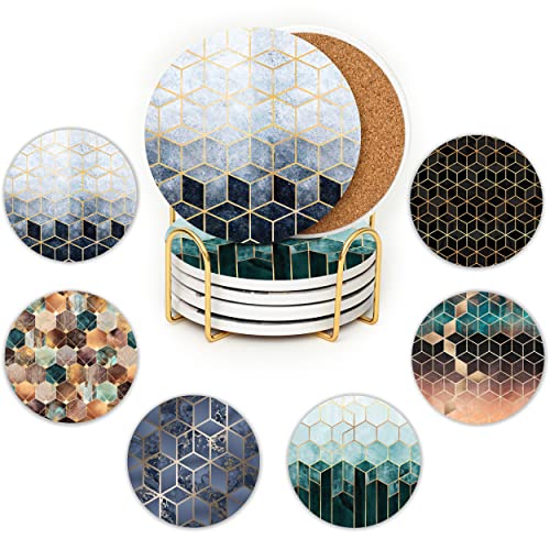 JJ PRIME - Keramik Untersetzer Gläser Set 6 Stück | Glas Untersetzer-Set Modern | Getränkeuntersetzer mit Korkboden - Kratzfest, Anti-Rutsch Glasuntersetzer Geschenk Zum Einzug (Würfel) von JJ PRIME