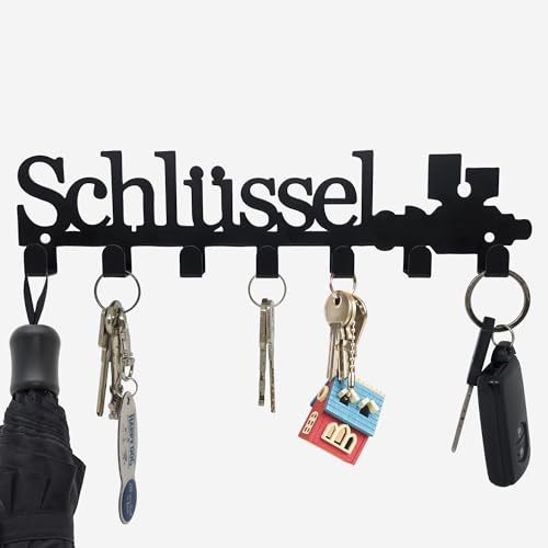 JJ PRIME - Schwarz Schlüssel Aufbewahrung 7 Haken | Schlüsselhalter Wand | Schlüssel Organizer | Schlüsselablage Flur Einweihungsgeschenk Haus Key Holder Wall Hooks (Mattschwarz Schlüsselhaken) von JJ PRIME