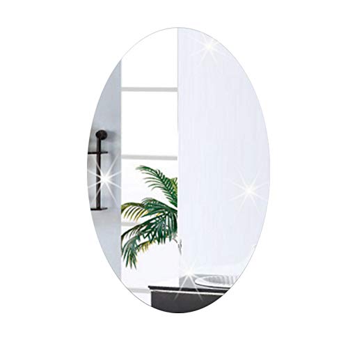 3D-Acryl-Spiegel, rechteckig, elliptischer Spiegel, Kunststoff, mit abgerundeten Ecken, für Wohnzimmer-Hintergrund/Schlafzimmer-Dekoration und mehr, silber, oval von JJ.Accessory
