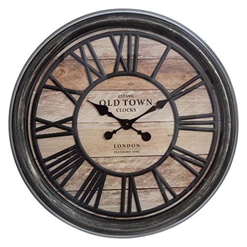 JJA Wanduhr, Retro-Stil, industriell, geprägt, Durchmesser 50 cm, Braun von JJA