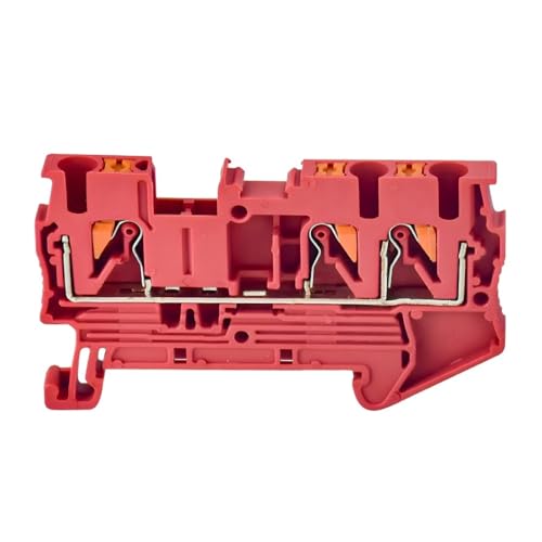 JJCFGRDM 10 Stück PT 2,5-Twin Din Rail Terminal Block 3 Leiter Push-In-Feder Schraubenlose Durchführung durch Drahtleiter-Drahtverbinder(RED) von JJCFGRDM