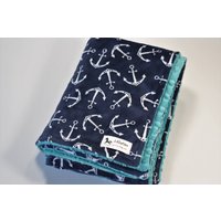 Minky Decke Für Erwachsene - Personalisiert Minky Anker Throw-Navy Grey von JJCuties