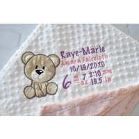Personalisierte Babydecke Bär-Geburt Statist Decke Bär-Personalisierte Minky Babydecke-Teddybär Decke-Monogrammierte Junge Mädchen von JJCuties