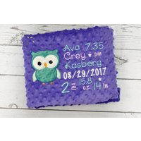 Personalisierte Babydecke Eule-Geburt Stat Decke Eule-Personalisierte Minky Babydecke-Eule Decke-Monogrammed Blanket Junge Mädchen von JJCuties