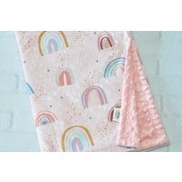 Personalisierte Babydecke-Regenbogen Minky Babydecke-Personalisierte Regenbogen Baby Decke-Rose Gold Rosa Mädchen Babydecke von JJCuties