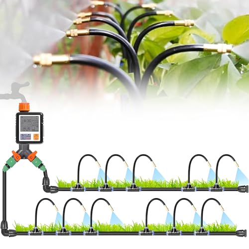 JJENXYYDS Vollautomatisches intelligentes Bewässerungssystem-Kit, 360 Grad verstellbares Kupfersprühzerstäubungssystem, mit intelligenter Bewässerungssteuerung, für Garten,30M/98.4FT+Controller von JJENXYYDS