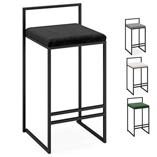 Elegante Wohnkultur Zählerhöhe Samt gepolstert Barhocker mit Metallfußstütze & Schmiedeeisen Beine (66CM, Schwarz) Modernes Design von JJHOME-Barhocker