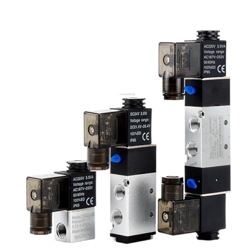 Magnetventil 220 V pneumatisch 4V220-08 Luft 5 Wege 2 Positionen 1/4 Zoll Spule Aluminiumlegierung intern DC 12 V elektrisch DC 24 V AC 110 V(W 8mm fittings,DC 12V) von JJHQOKYNA