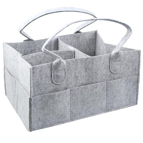 JJHXM 33×23×18cm Wickelkorb,Wickelorganizer,Windel Organizer,Tragbarer Wickeltisch Organizer,Faltbarer Filztasche Organizer mit Fächern,Robuster Filztasche,Windel Caddy Organizer Filztasche(Grau) von JJHXM