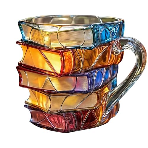 JJIAGOLD Gestapelte Glastasse in Buchform, einzigartige bunte Glas-Kaffeetasse für Tee, heiße Schokolade und Heimdekoration von JJIAGOLD