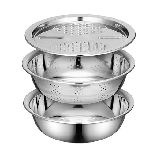 Mehlsieb und Gemüsereibe-Set aus Edelstahl, 3-in-1-Multifunktions-Sieb mit feinem Netz zum Backen, Kochen, Salatvorbereitung (28 cm) von JJIAGOLD