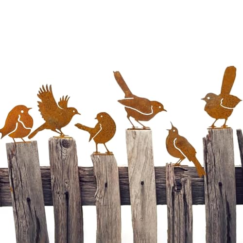 6 Stück Dekorative Vögel, rostige Vögel mit Schrauben, Deko für Garten, Metall, rostig, für Terrasse, Gartendekoration, Hof, Landschaft (2) von JJIW