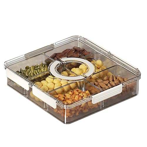 Snack Aufbewahrungsbox,Snackteller mit 6 Fächern, Obst Candy Tablett, Snackbox mit Deckel und Griff, Küche Gewürze Box, Trockenobstbehälter, Geteiltes Serviertablett spülmaschinenfest (klar,6 Fächern) von JJIW